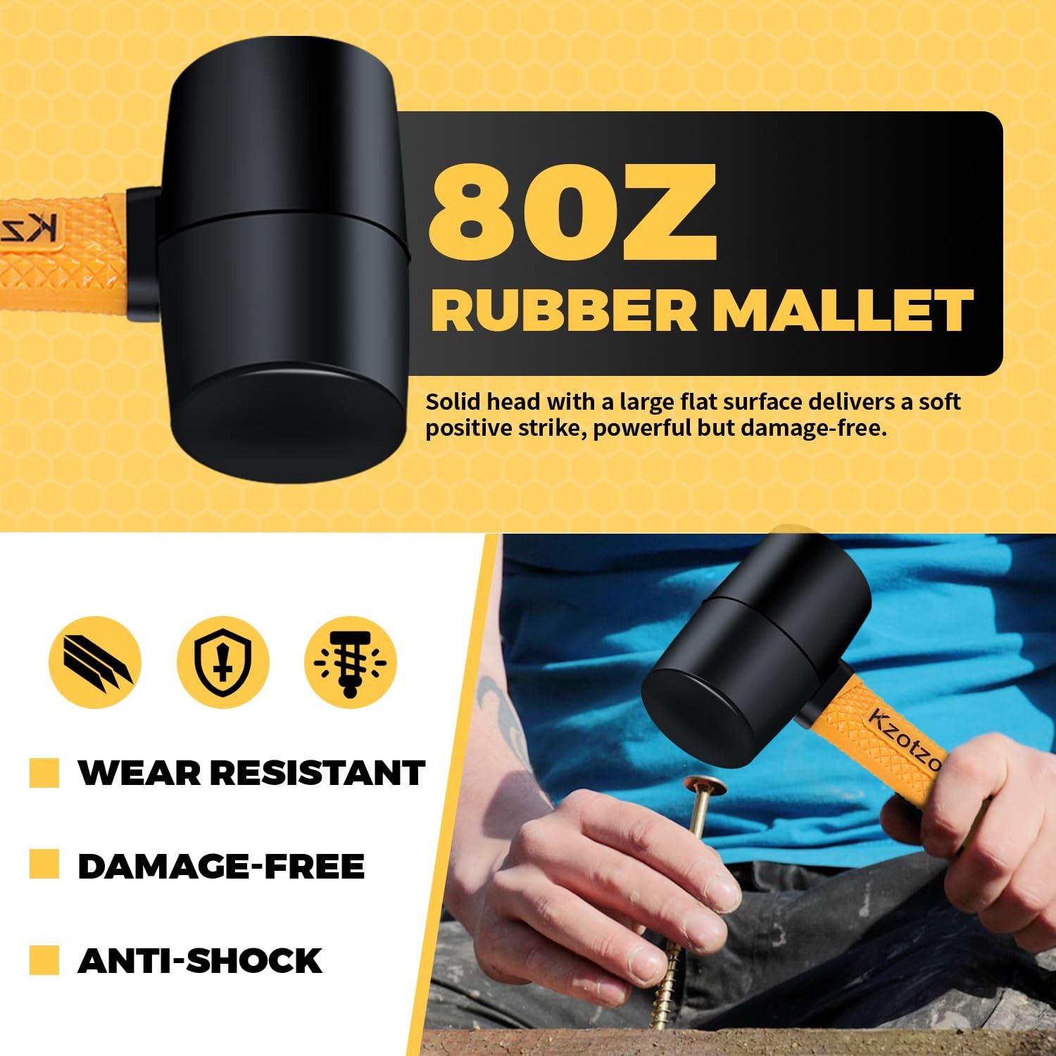 2Piece Rubber Mallet Hammer Set, 8oz Rubber Hammer Mallet & 25mm DoubleFaced ...