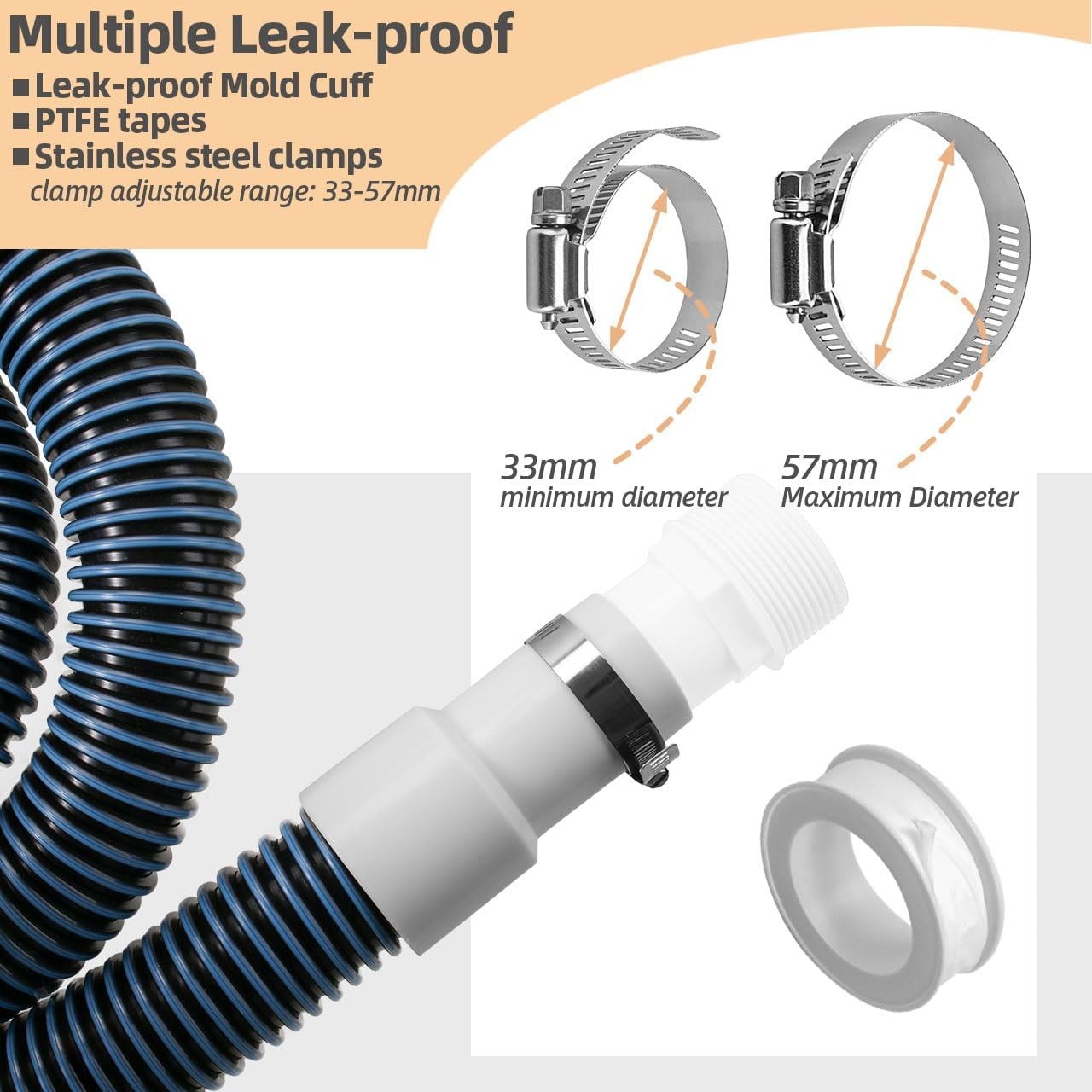 1.5" 6ft Pool Filter Pump Hose Kit for Above Ground Swimming Pools Multi