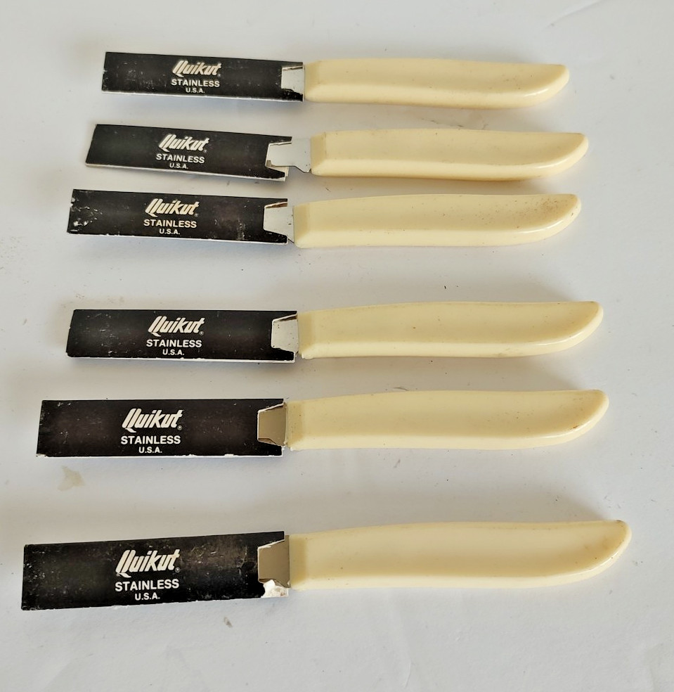 Quikut Stainless Steel Paring Knife Beige Handle Lot Of 6 NOS w/ Sheath