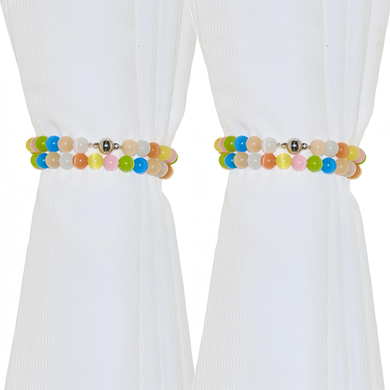 Magnetic Curtain Tiebacks, Natural Stone Round Cat Eye Beads Curtain Tiebacks...