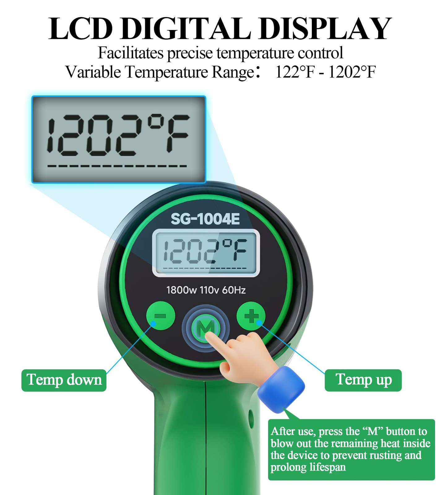 New Best 1800W Heat Gun with LCD Digital Display Variable Temperature Control