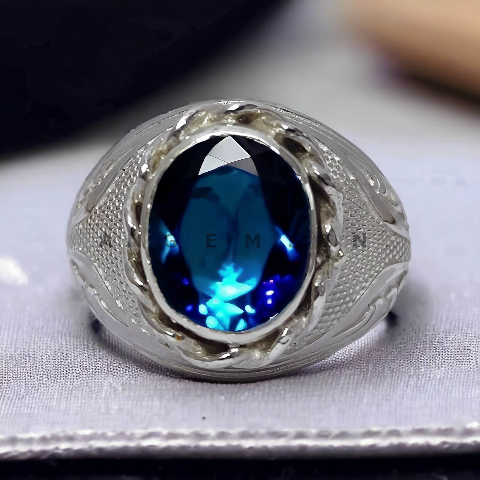 Alexandrite Gemstone With 14K Solid White Gold Grooms Ring For Men's #AL41