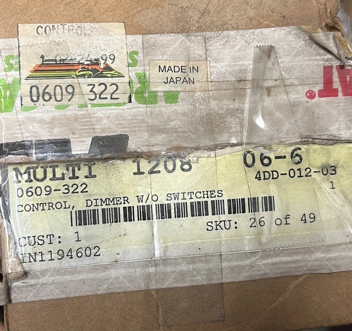 0609-322 Arctic Cat Control Dimmer W/O Switches NEW OEM