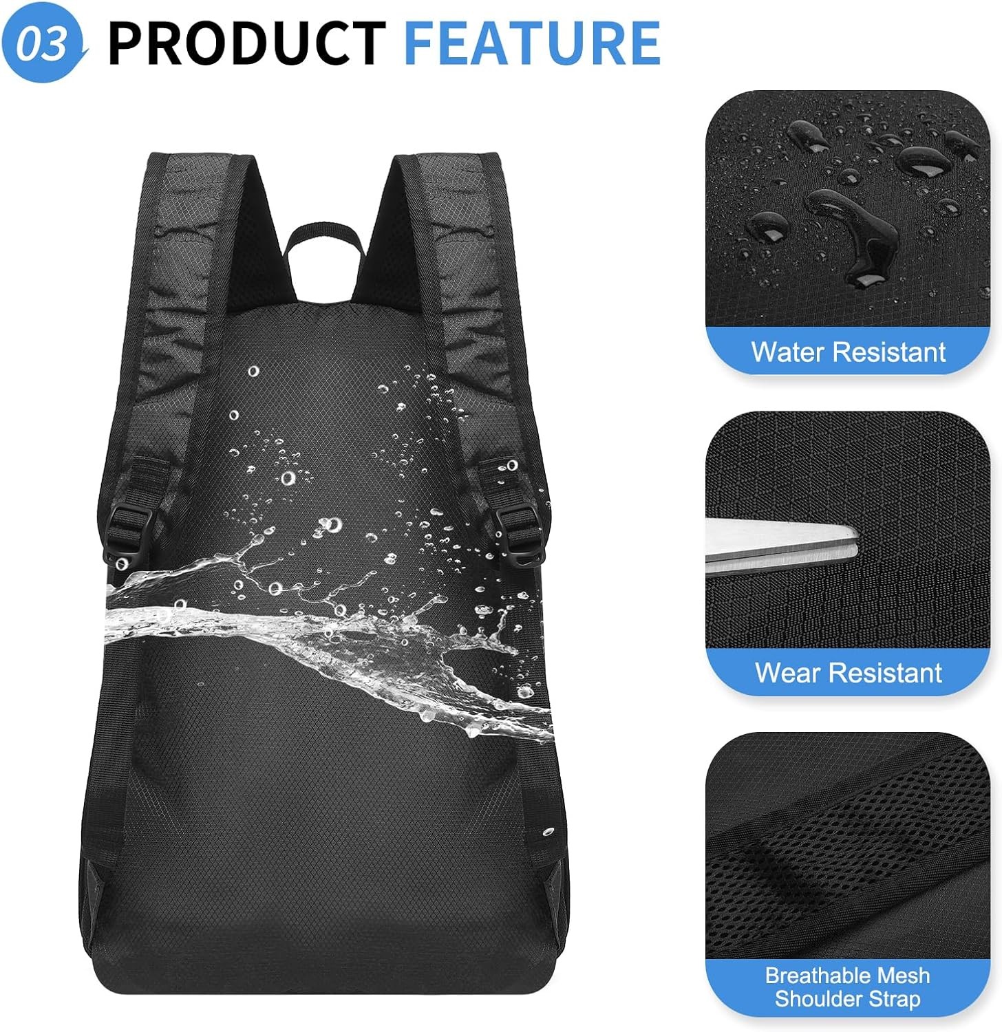 Hiking Daypack Packable, Camping Backpack Water Resistant Lightweight Polyester