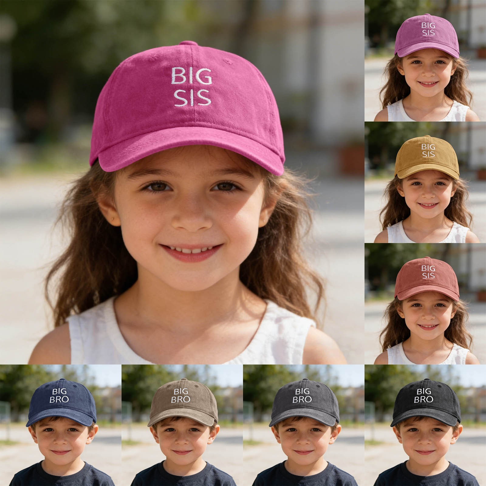 Big Brother Sister Embroidered Baseball Caps for Toddler Boys Girls Adjustable