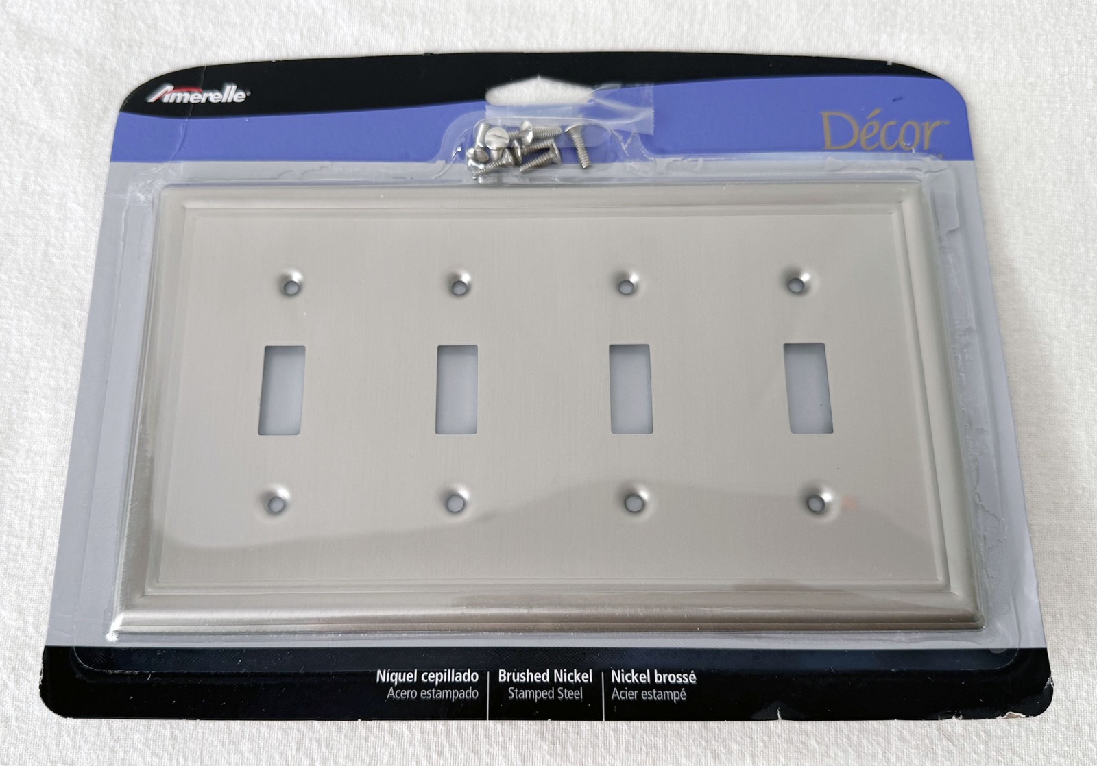 Amerelle Steps Quad Toggle Cast Metal Wallplate - 149T4BN Brushed Nickel NEW