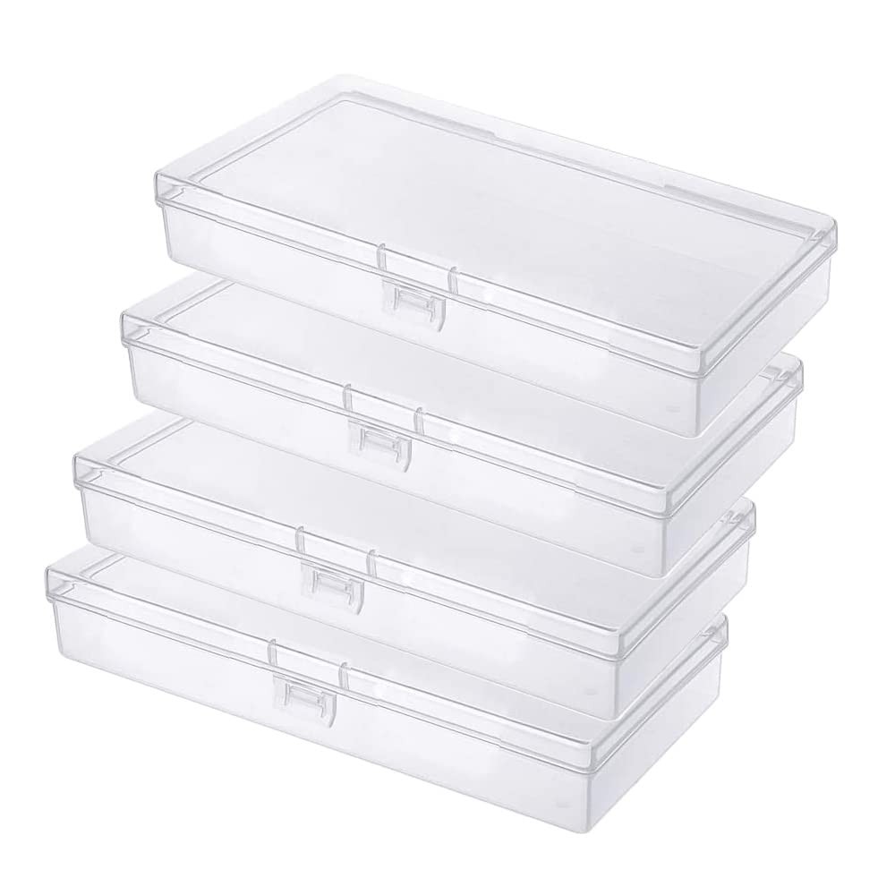 Gebildet 4 Pcs Clear Plastic Storage Box, Rectangular Containers Case with Li...