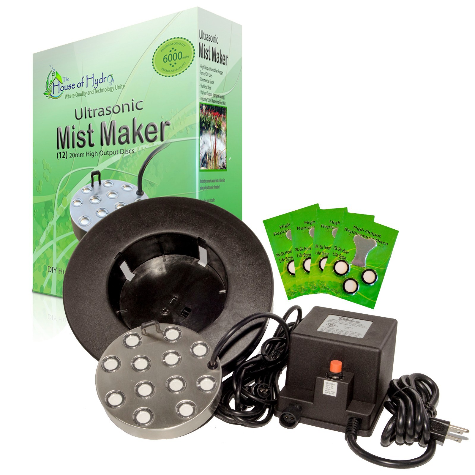 Commercial 12 Disc Ultrasonic Mist Maker Fogger Pond Humidifier + Spare Discs