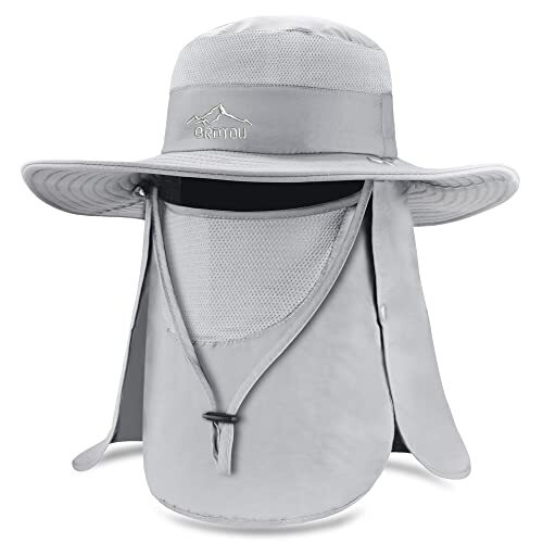 Sun Cap Fishing Hats, UPF 50+ Wide Brim Outdoor Protection One Size Light Grey