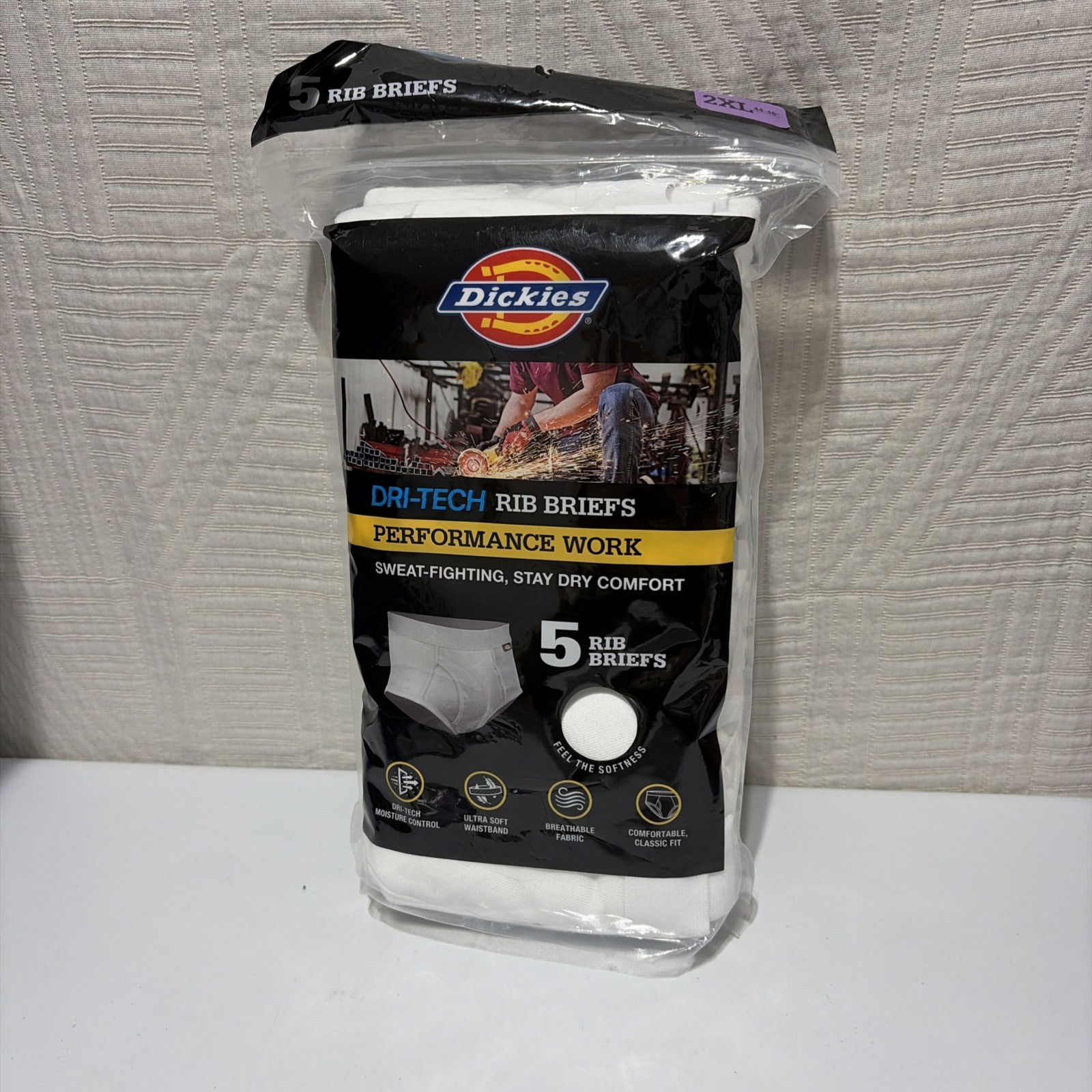 Dickies Dri Tech Rib Briefs Performance Work 5 Pack White New 2XL 44-46”