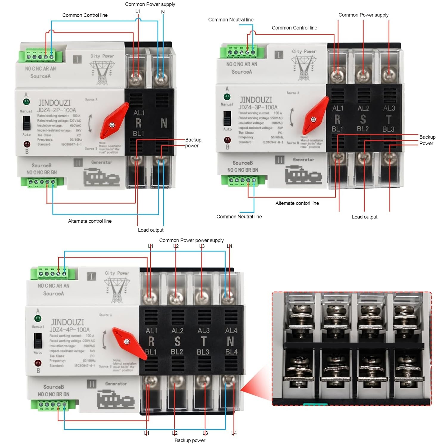100A Automatic Transfer Switch,220V Generator Transfer Switch,Millisecond Level