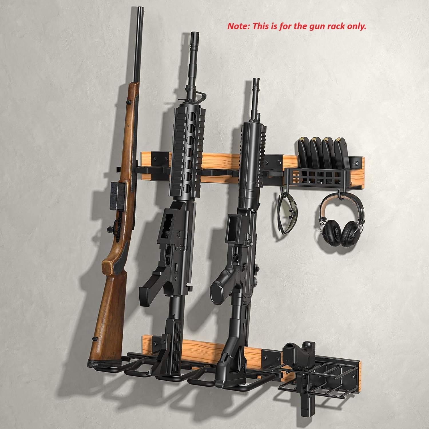 Indoor Gun Racks Vertical Wall Mount 5 Shotgun/Rifles Rack with 4 Pistols Holder