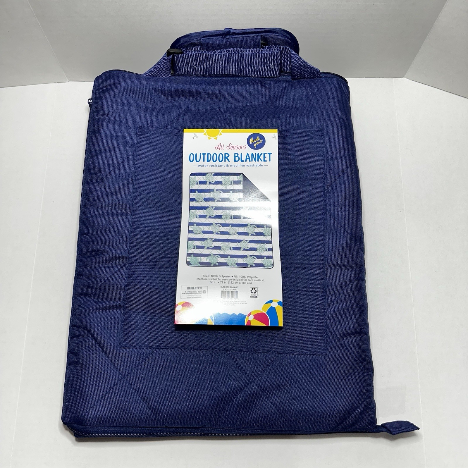 All Season Outdoor Blanket Water Resistant Blue Turtle Stripe Design 60x72
