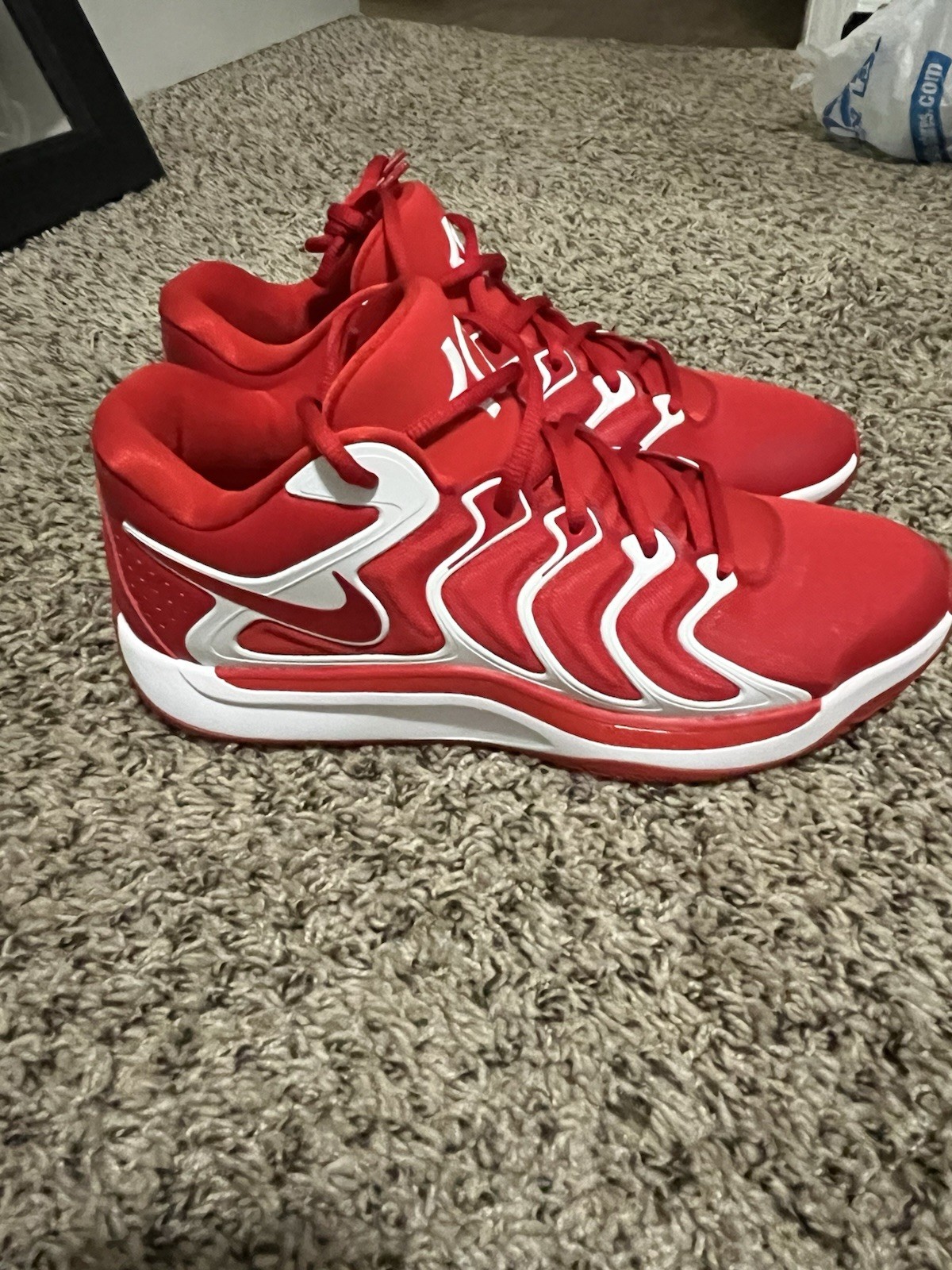 Nike KD Red White Men's Athletic Sneakers Leather Lace Up Mid Top