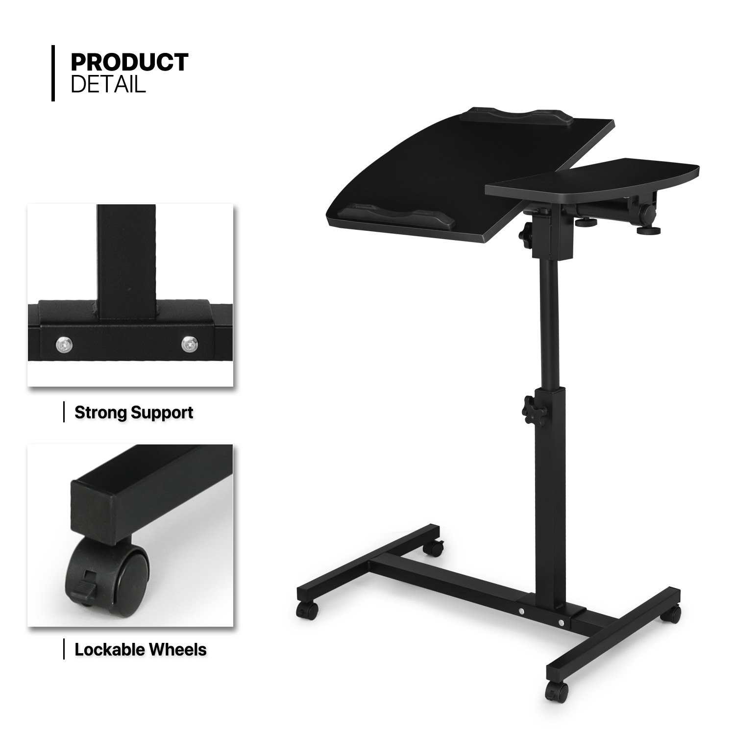 [ROLLING SWIVEL LAPTOP DESK]Stand Up Workstation Adjustable Height & Angle Table