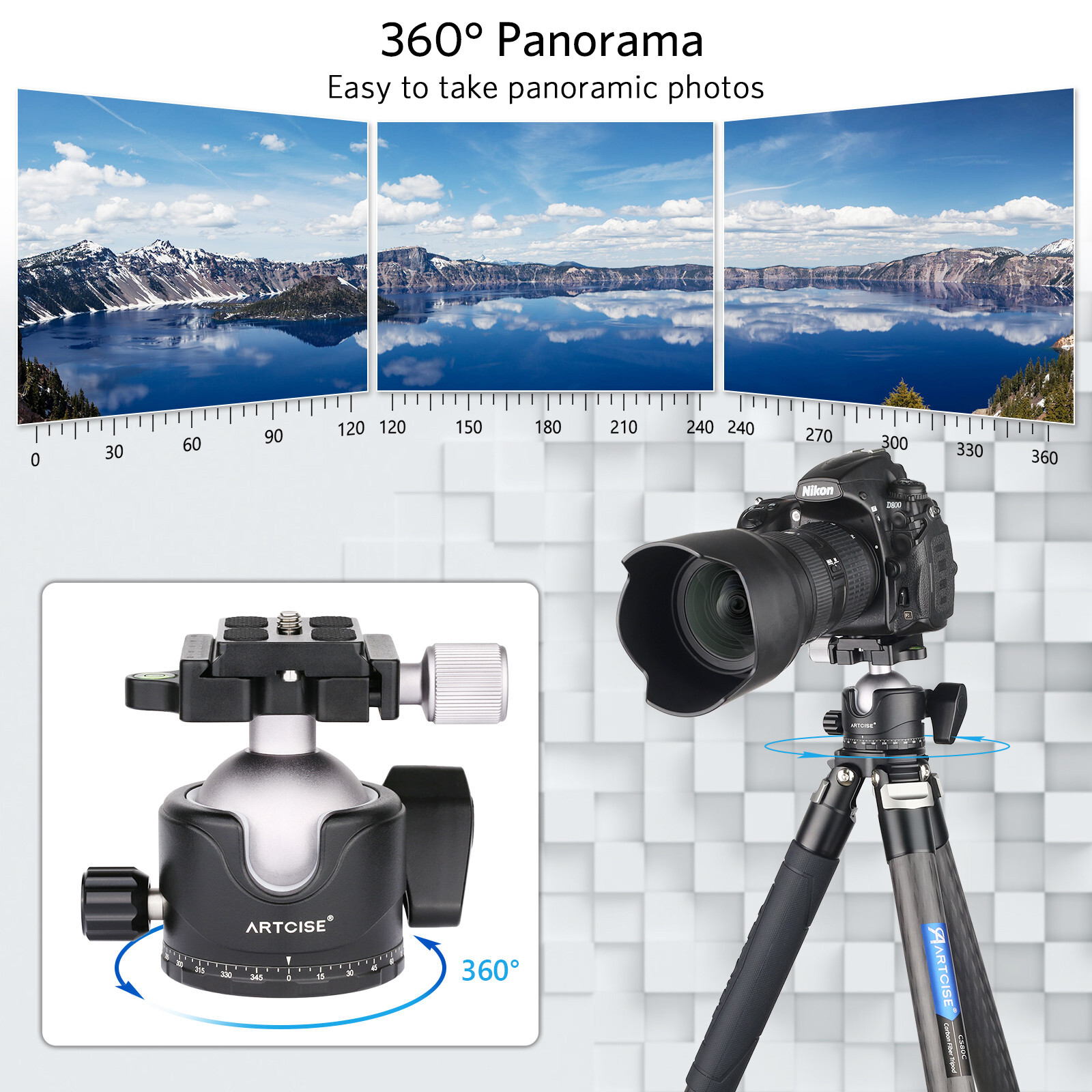 46mm Low Profile Ball Head Panoramic Metal Tripod Head 44lbs Load For Camera DSL