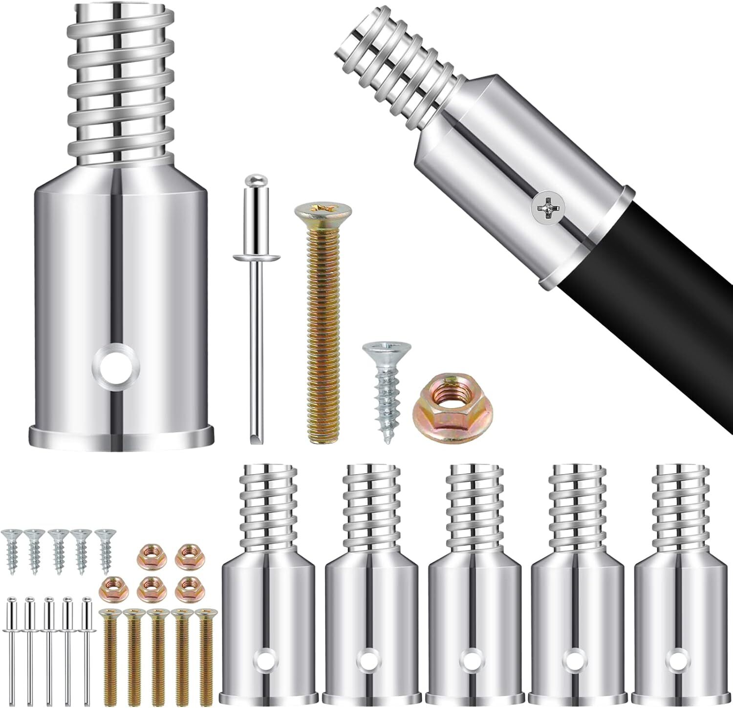 6 Pcs Threaded Tip Replacement, Broom Handle Threaded End, Pole Handle Replaceme