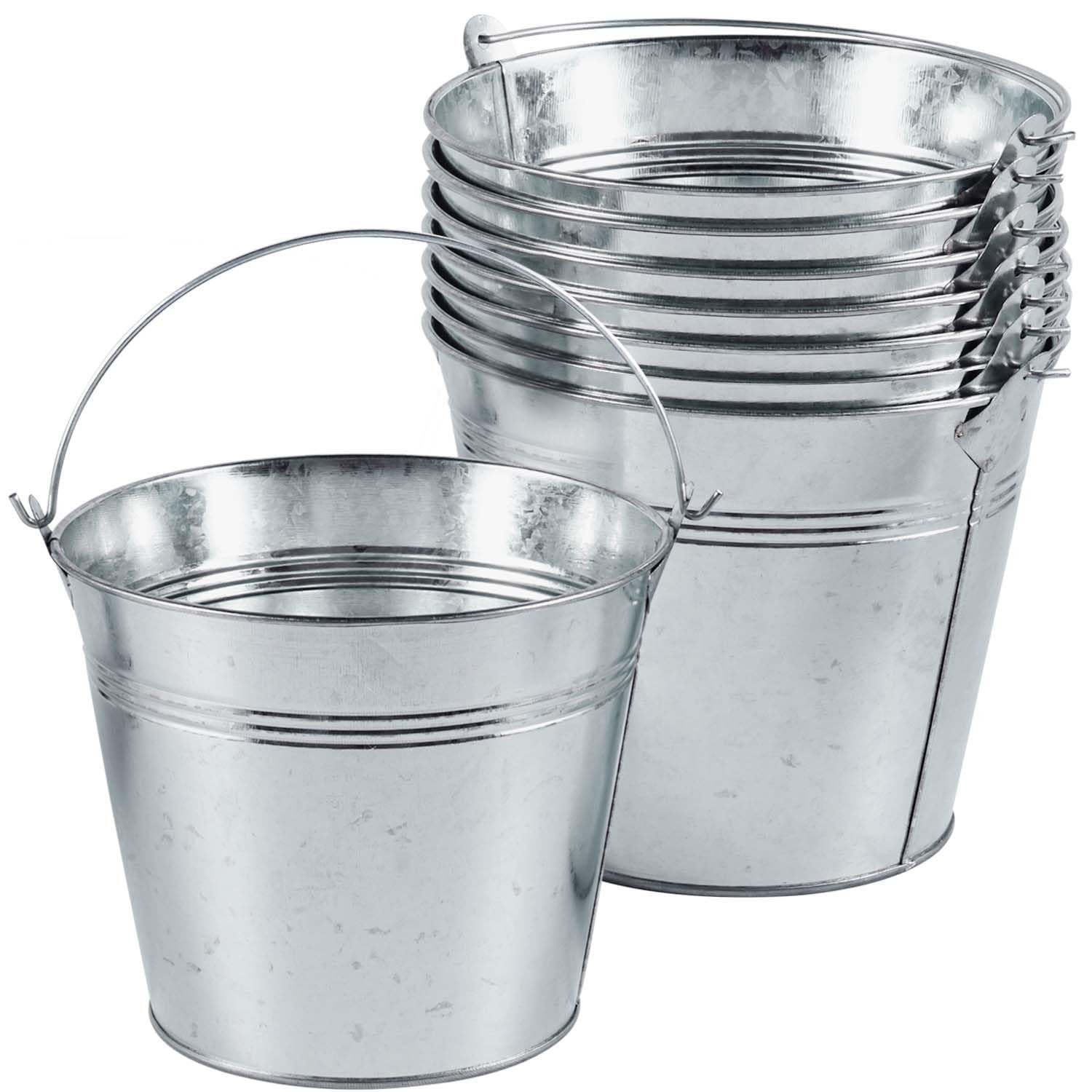 OBTANIM 8 Pack Galvanized Metal Buckets with Handle Ice 7 x 5.1 inch, Silver