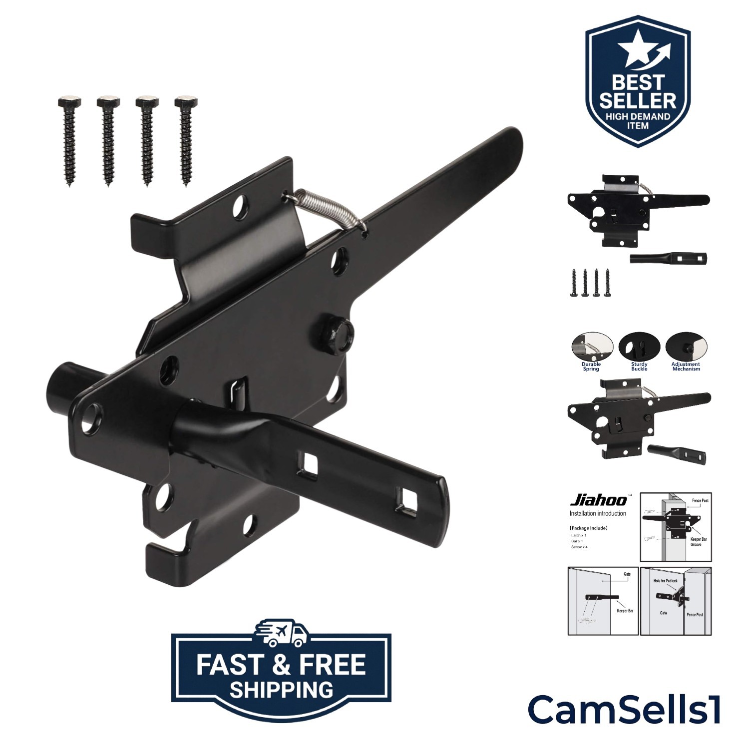 Post Mount Gate Latch for Wooden Fence - Heavy Duty Self Locking Gate Latch H...