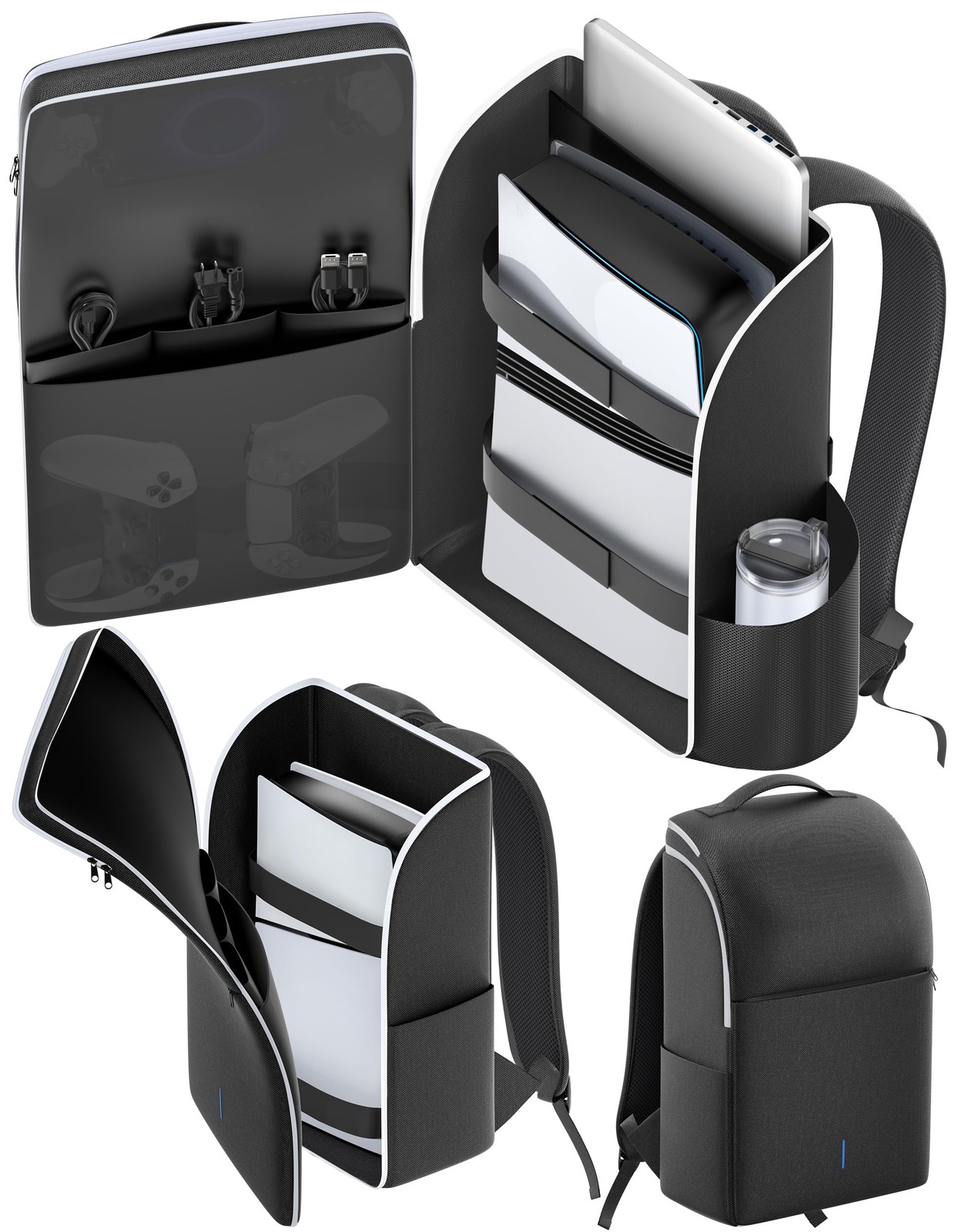 LVVIL Backpack for PS5/ Slim/ Pro Console, Full Protection PS5 Black & White