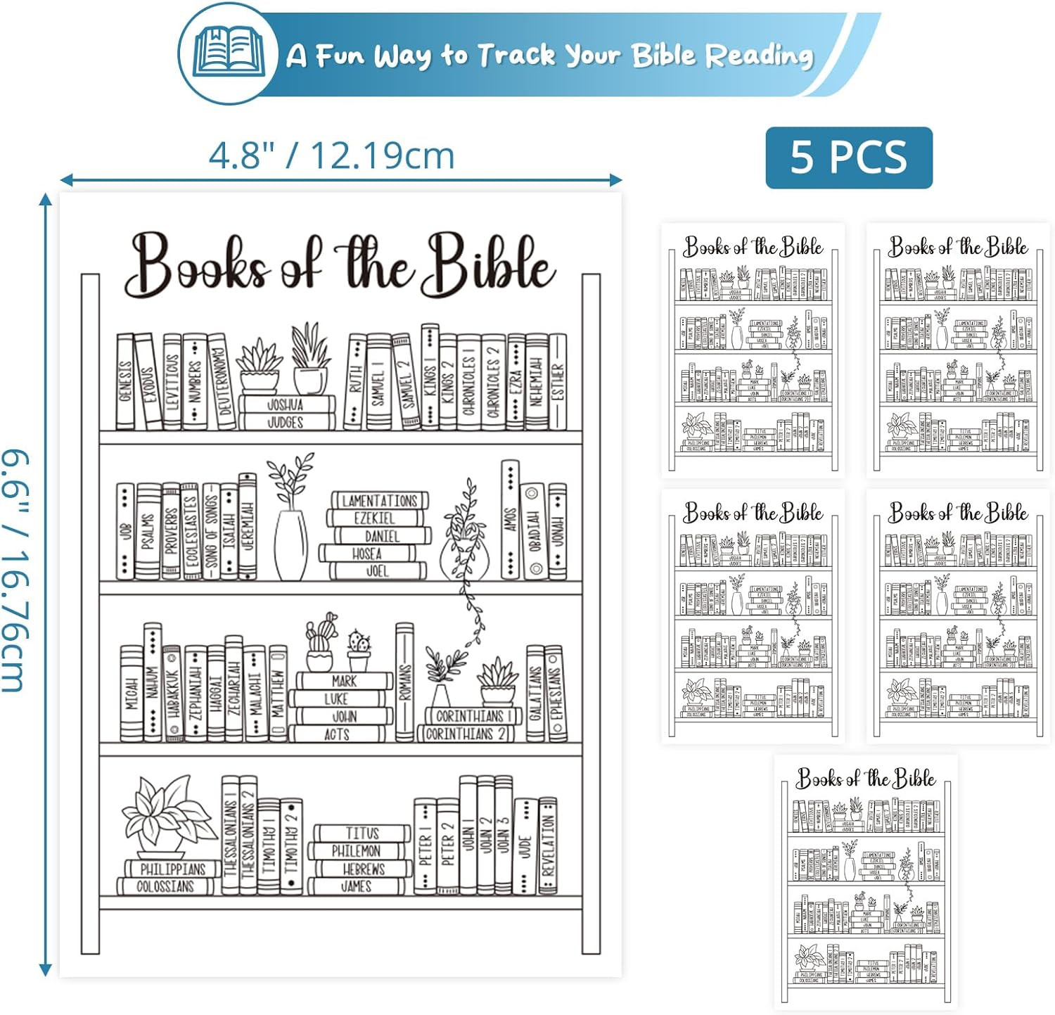 Bible Tracker Sticker - Bookshelf Coloring Page, Reading Tracker for Study & Org