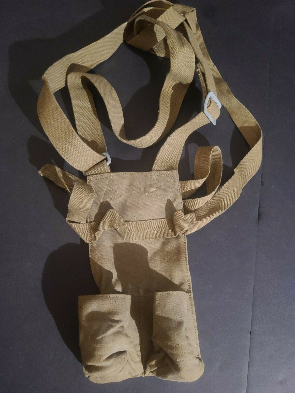 Vintage Asian Army Olive Drab Canvas DOUBLE POCKET Pouch With Shoulder Strap