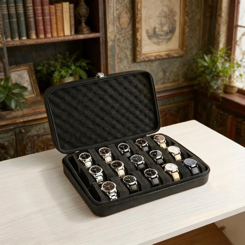 Luxurious Watch Storage Box with 15 Slots Protective Foam Stylish Display Case