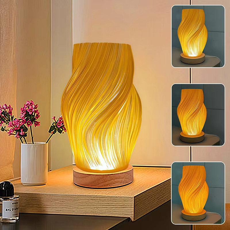 Tri-colour Wooden Base Table Lamp