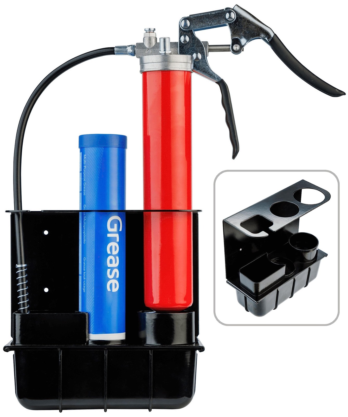 Grease Gun Holder - Wall Mount Lubricant Gun Rack | Removable Drip Tray & Spa...
