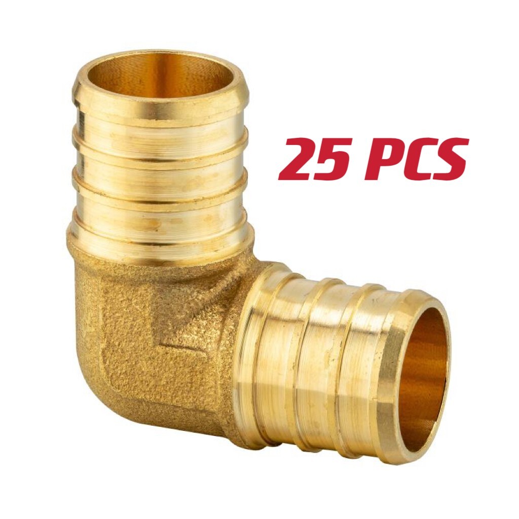 25 PCS EFIELD PEX 1-inch 90 Degree Elbow Barb Crimp Brass Fitting, Lead Free
