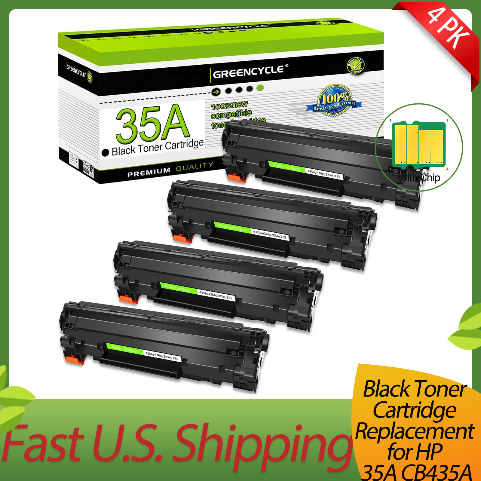 4 x CB435A 35A Toner Cartridges Replacement For HP LaserJet P1002 P1003 P1004