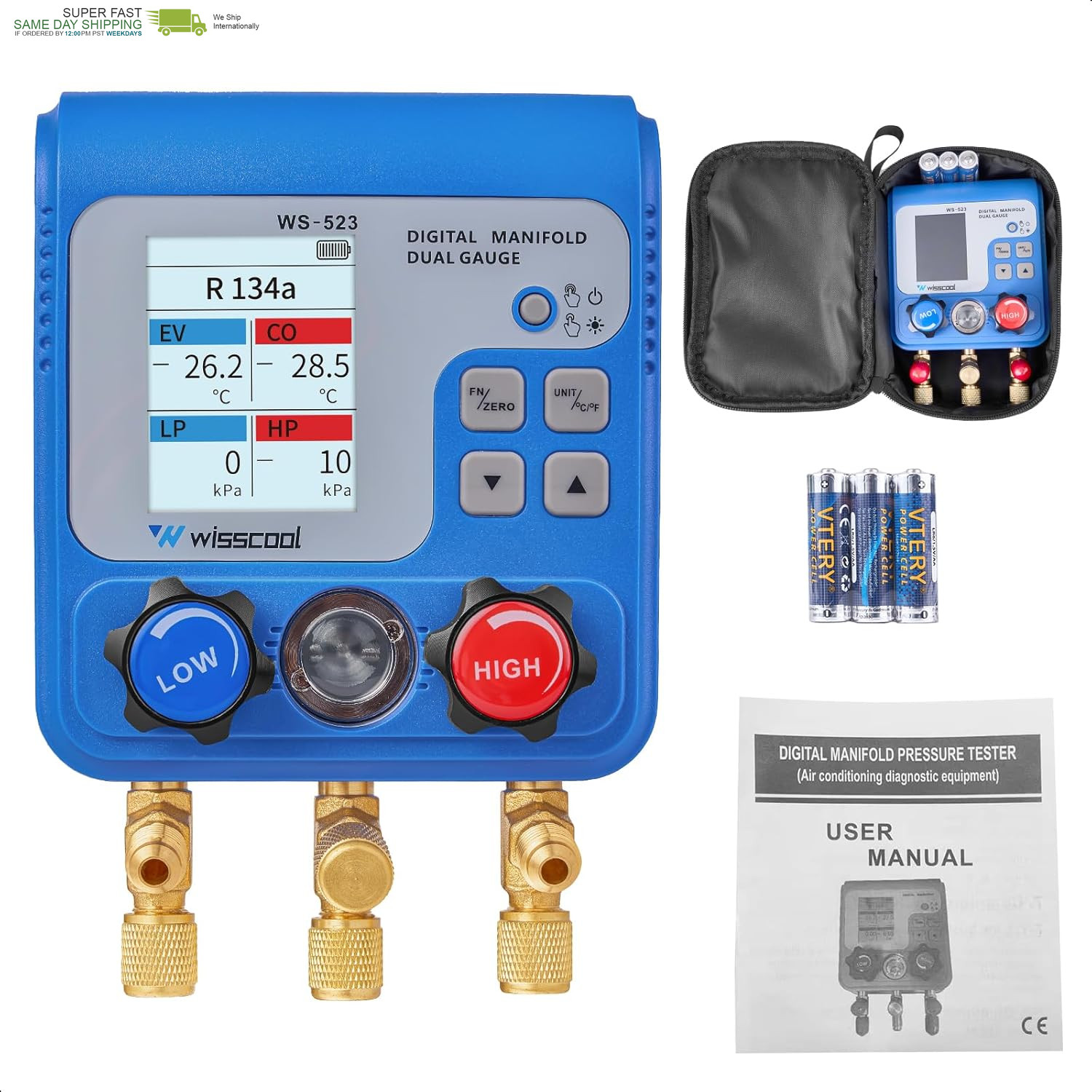 Dual Digital Manifold Gauges HVAC, R12,R22,R134A,R410A, R1234Yf Vacuum Pressure