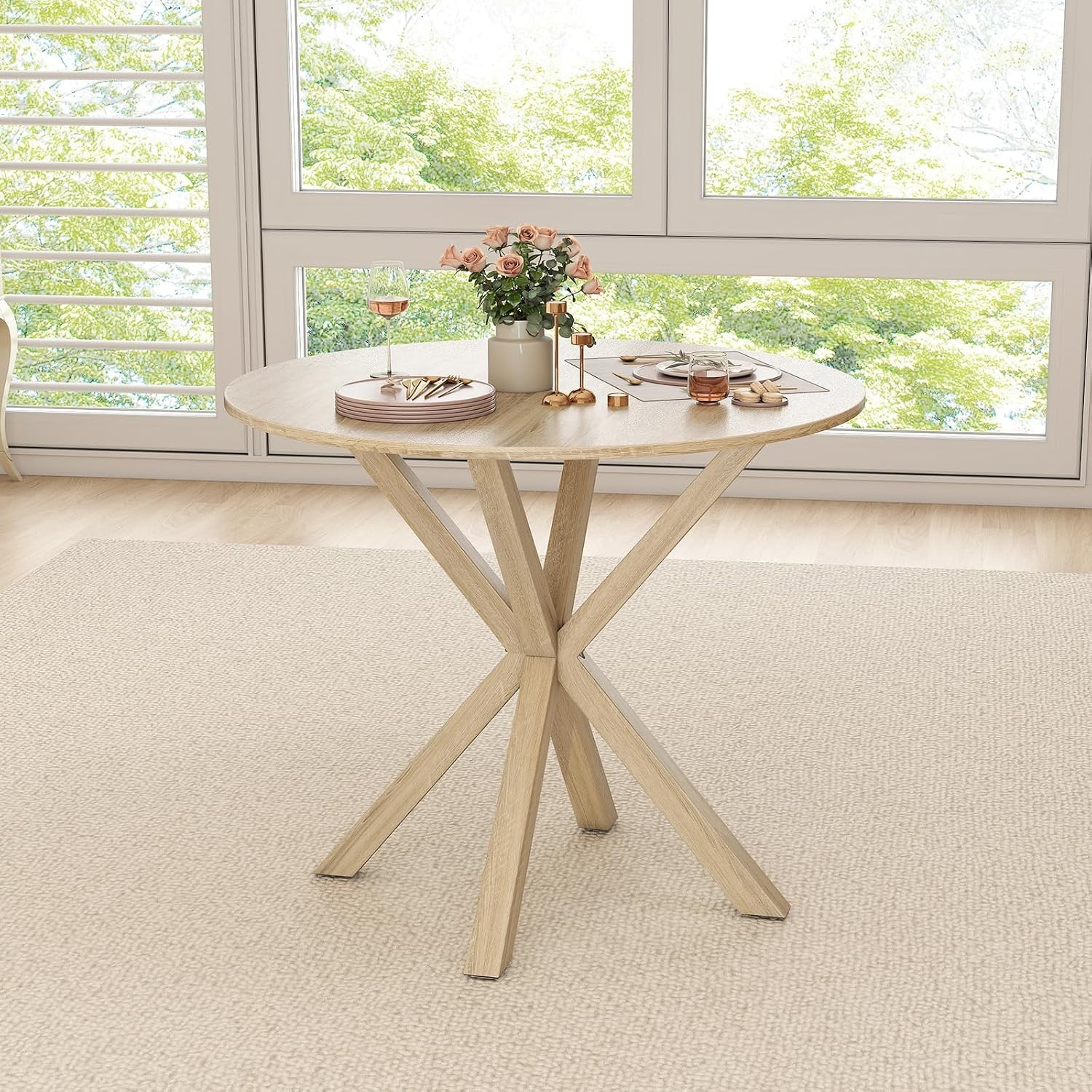 Round Dining Table for 4 People, 36’’ Farmhouse Kitchen Table with Intersecting