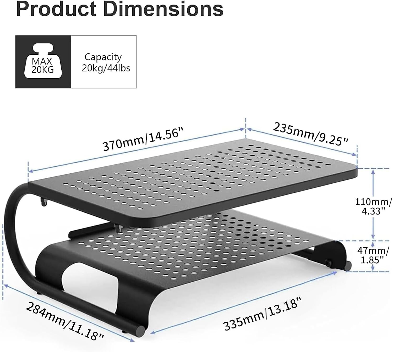 Multi-Functional Desk Riser - Double-Layer Steel Stand with 44.1 lbs Capacity