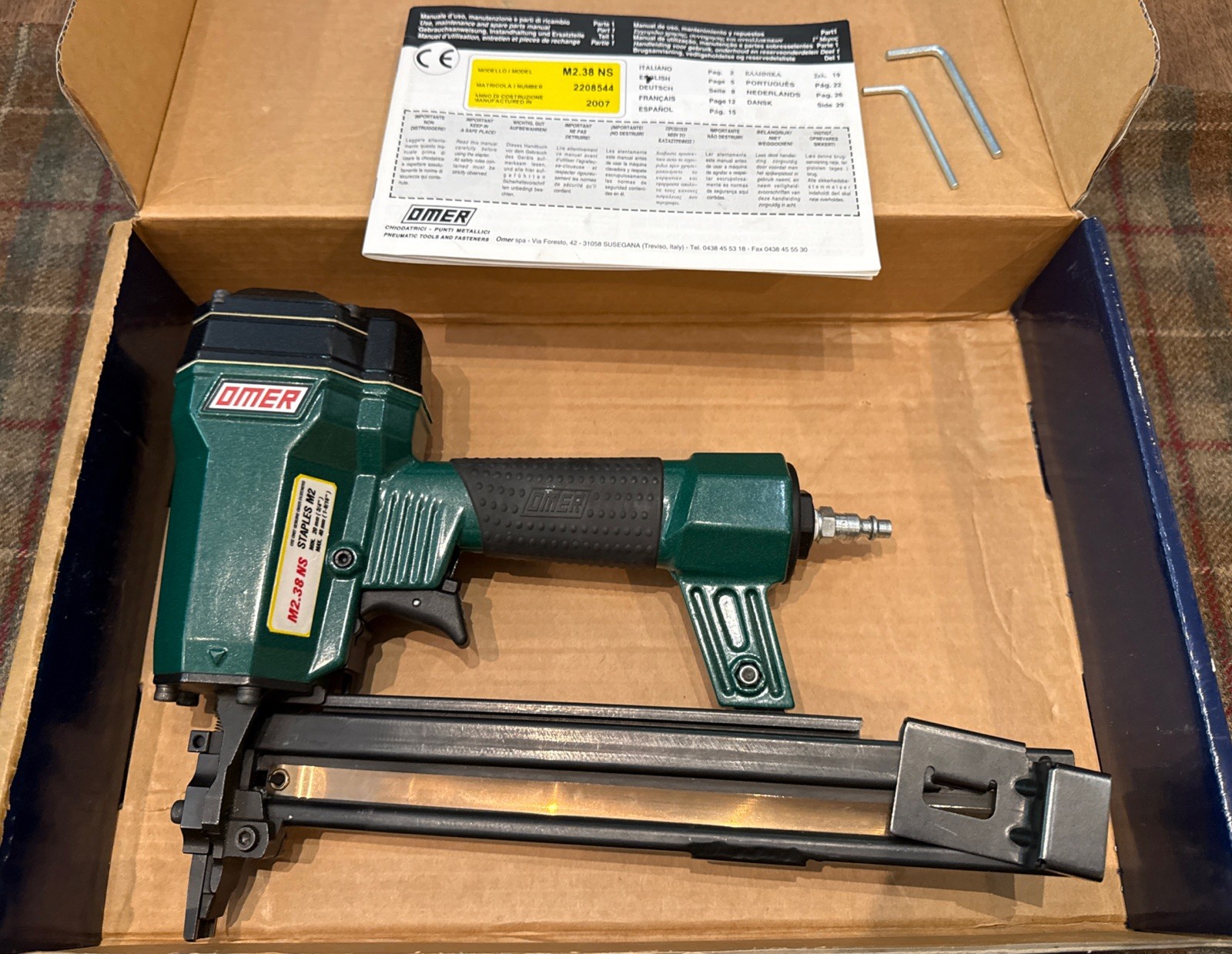 OMER M2.38 NS Air Stapler Tool Nice Used One Project W/ Original Box