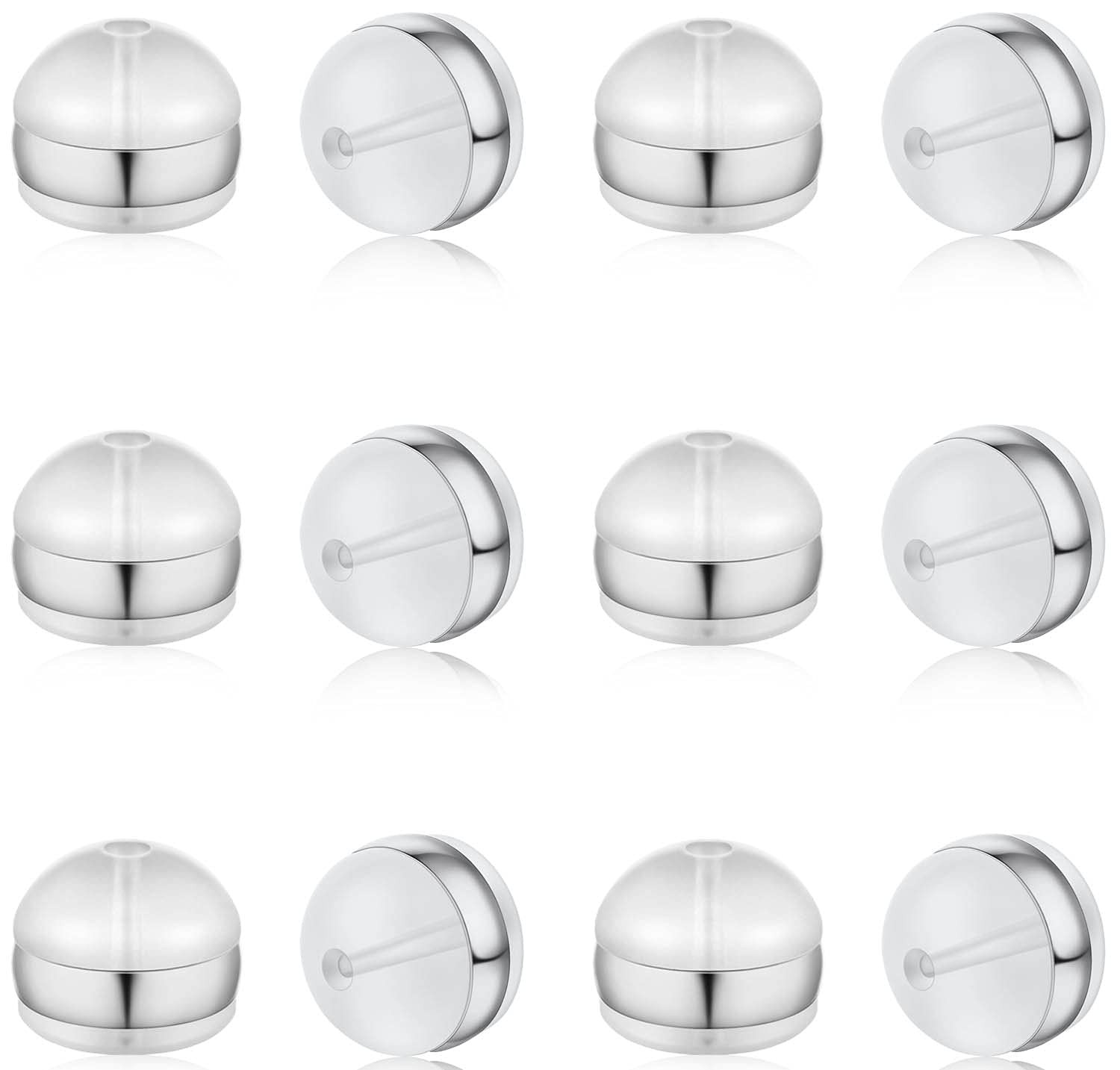 DELECOE 12pcs White Gold Soft Silicone Earring Backs for Studs Silver Belt