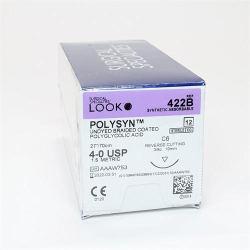 Look X422B PolySyn 4-0 Undyed Absorbable Sutures 27'' C6 3/8 Circle 19mm 12/Pk