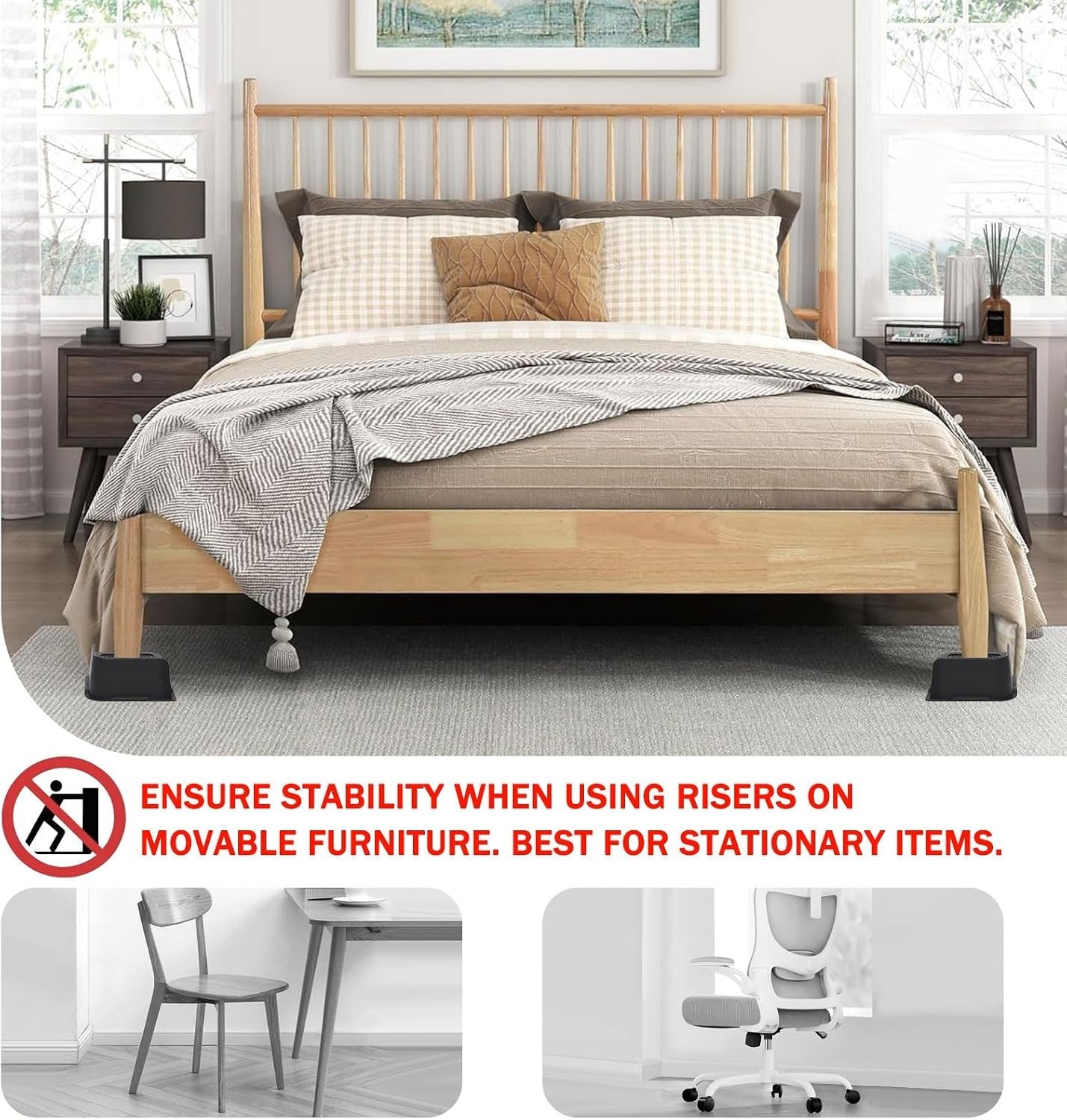 Sturdy 2 Inch Bed & Couch Risers - 4 Pack, Maximum Stability & Floor Protection