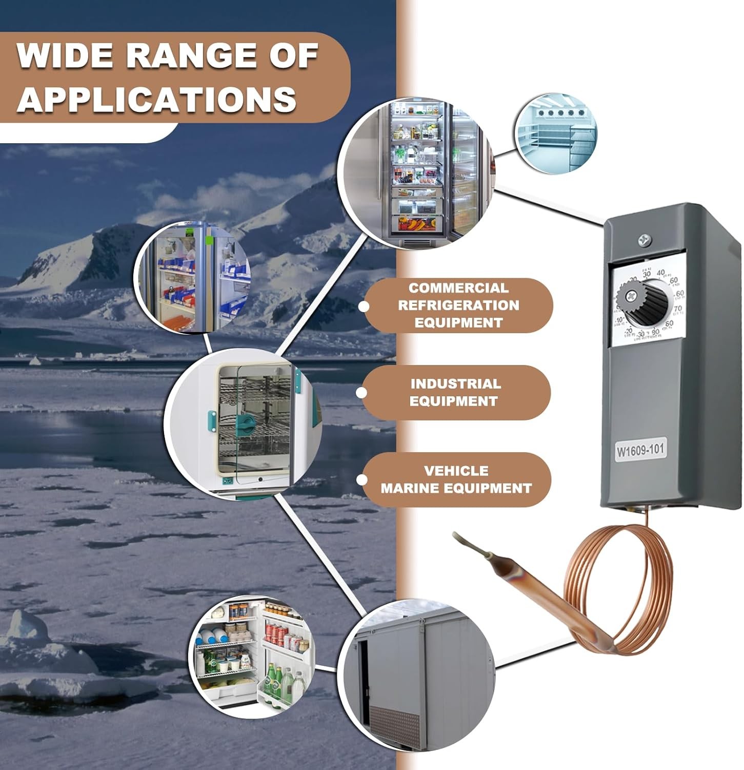 W1609-101 Refrigeration Thermostat Temperature Controller with Remote Black