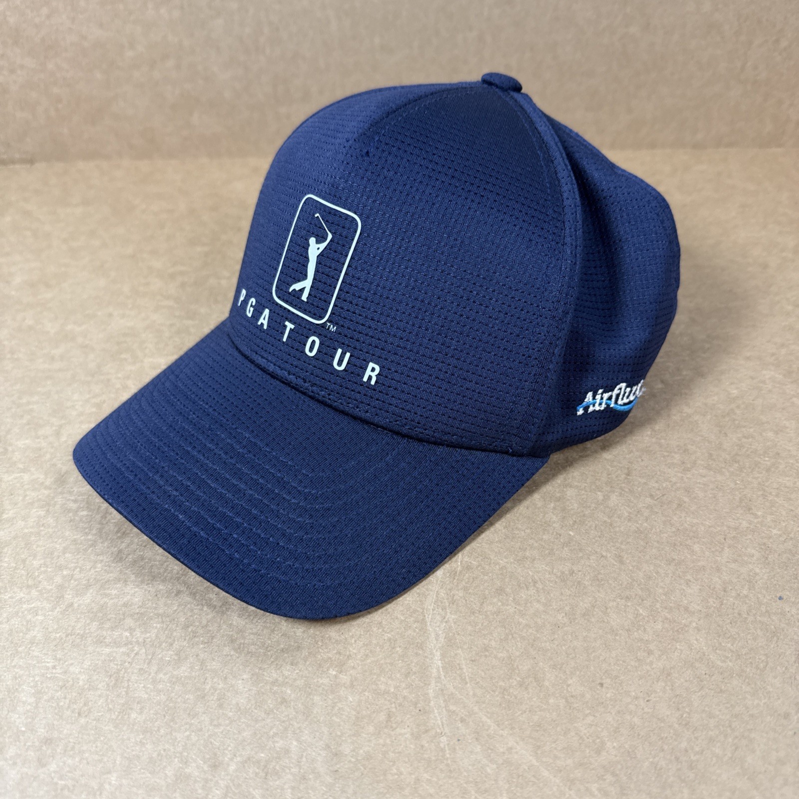 PGA TOUR Spell Out Logo Airflux Mesh Golf Cap Black Adjustable StrapBack Hat