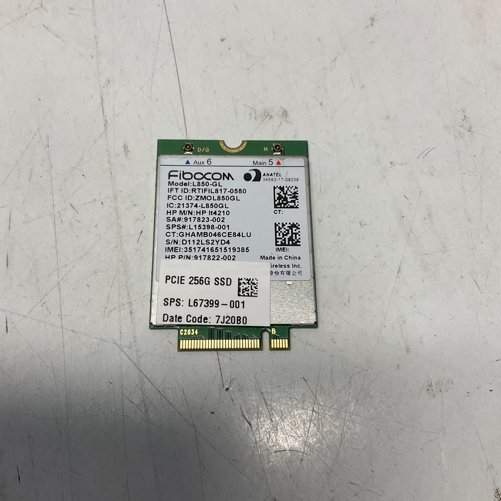 HP Lt4210 WWAN Fibocom L850-GL w/GPS LTE/HSPA+ M.2 XMM 7360 LTE-A PN# L15398-001