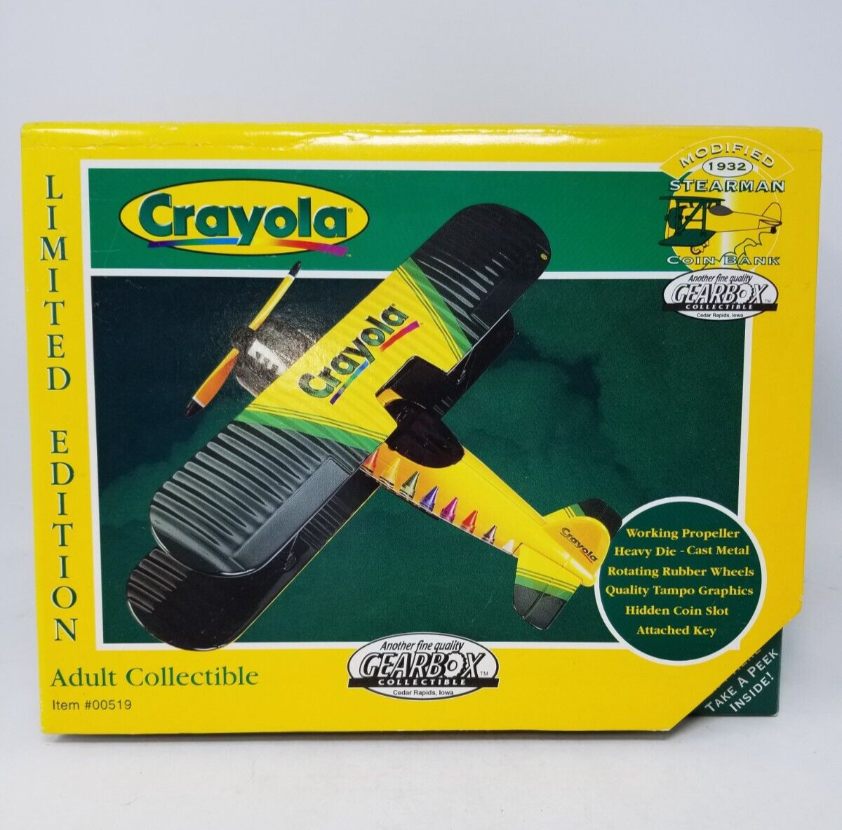 Gearbox Replica 1932 Stearman Biplane Airplane - Crayola Coin Bank