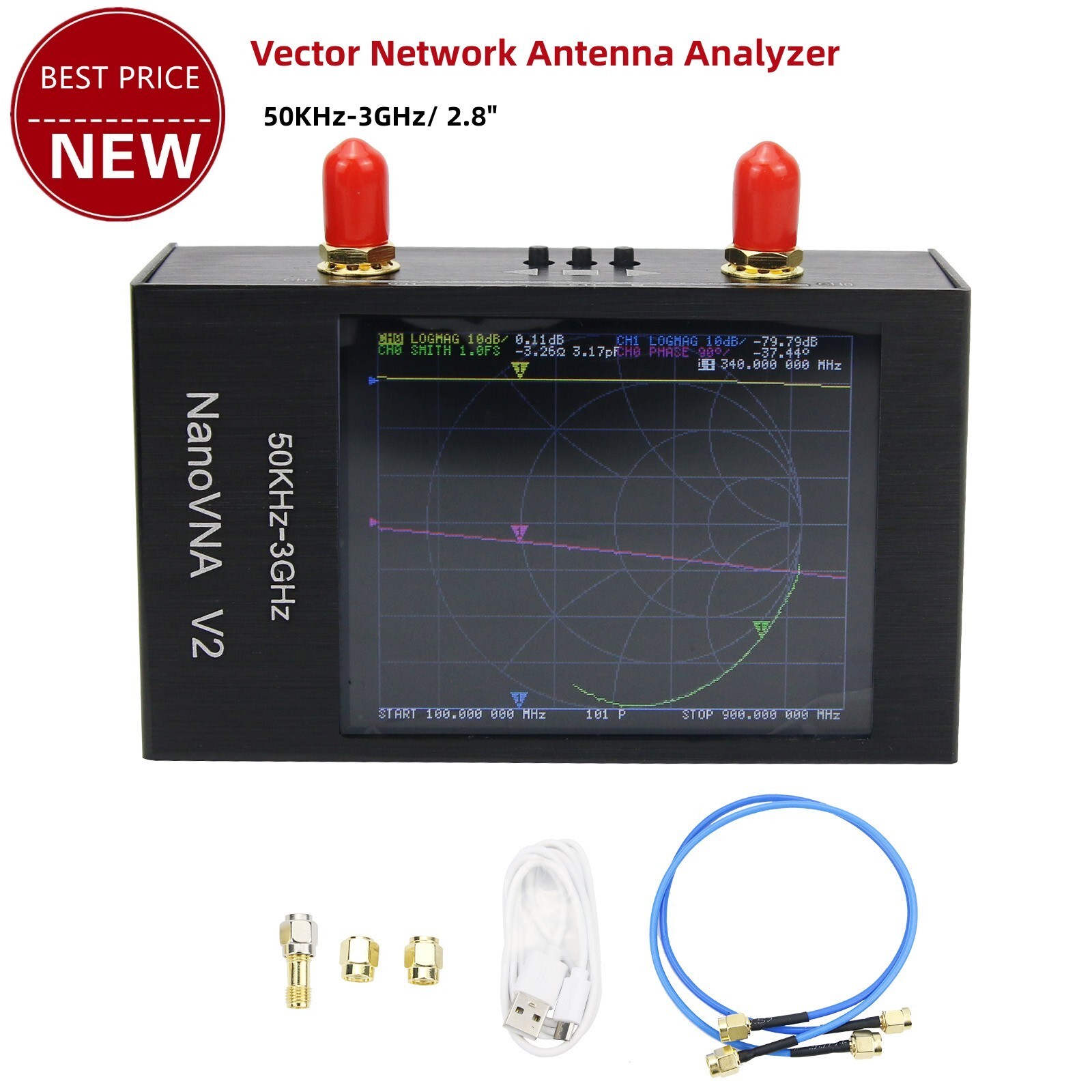 2.8" NanoVNA V2 50KHz-3G Vector Network Antenna Analyzer F/Shortwave HF VHF UHF