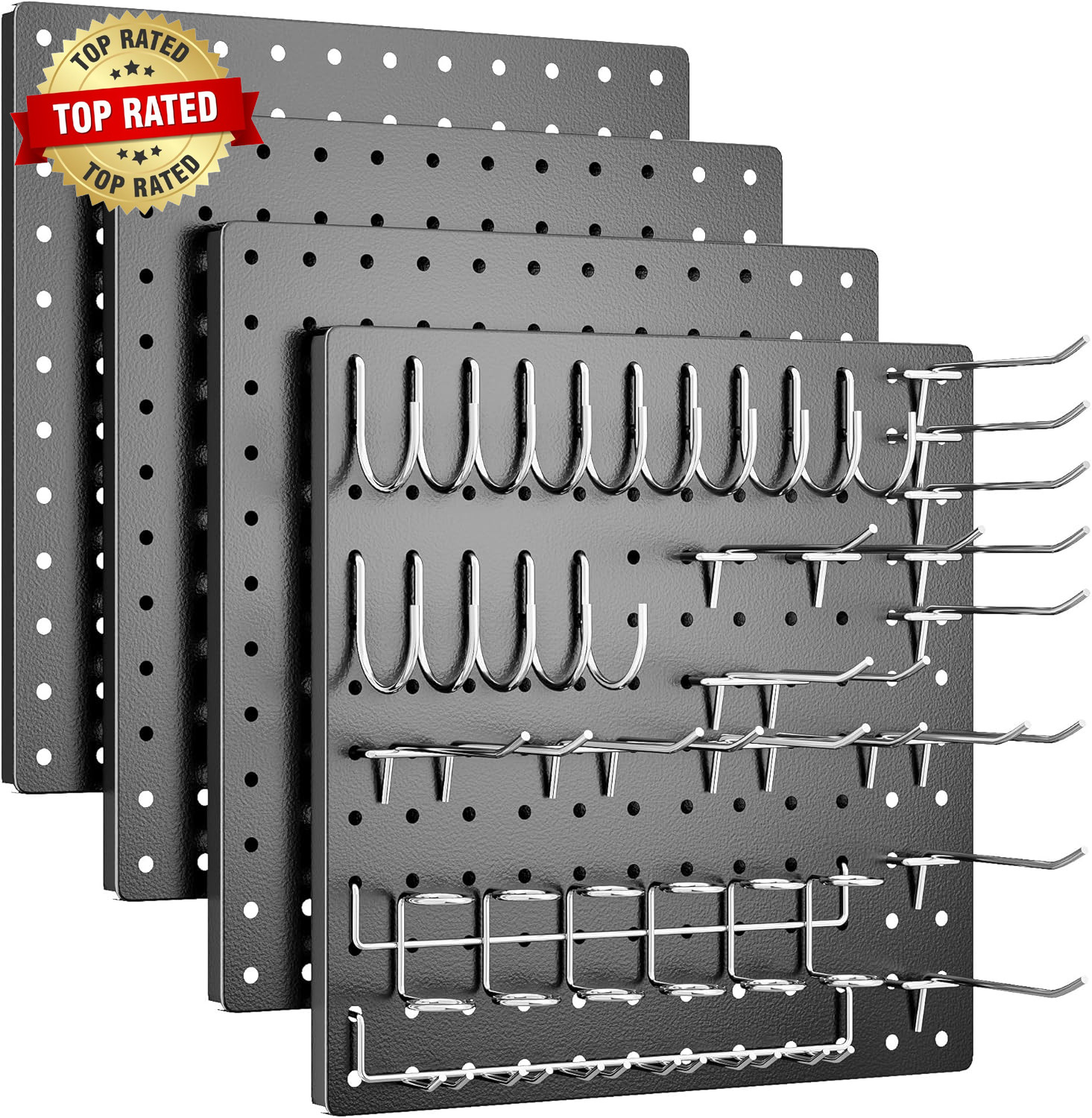 Peg Board, 4 Pack Metal Pegboard Kit,Black Pegboard Wall Organizer with 32 Pcs H
