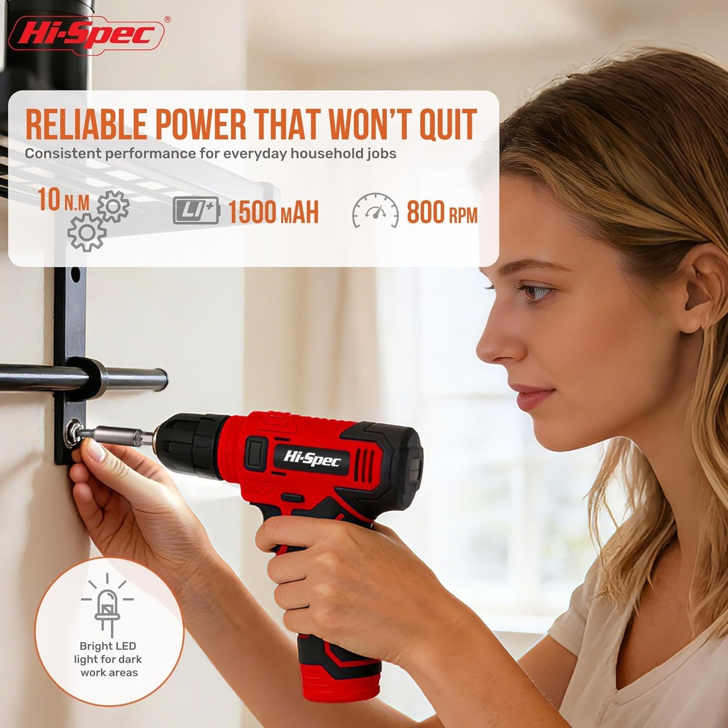 Hi-Spec 8V USB Cordless Drill Driver Kit w/ Drill & Screwdriver Bits Red
