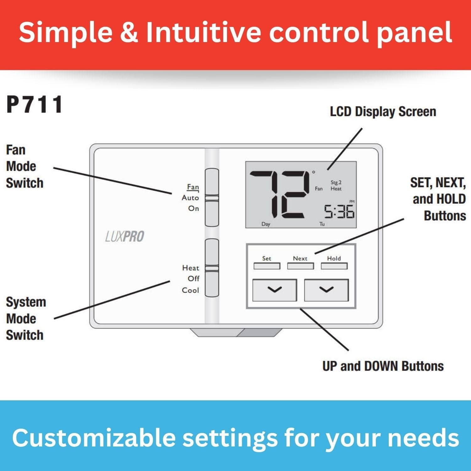 Lux Pro All in One Non Programmable/Programmable P711-Single, White