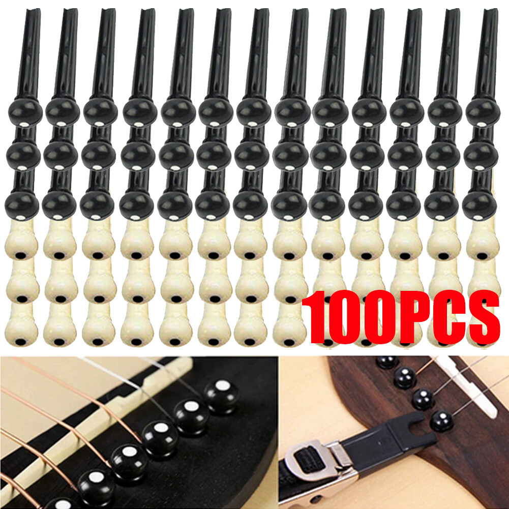 100 PCS Pack Ivory Black Acoustic Guitar Bridge Pins Pegs String Nail End USA