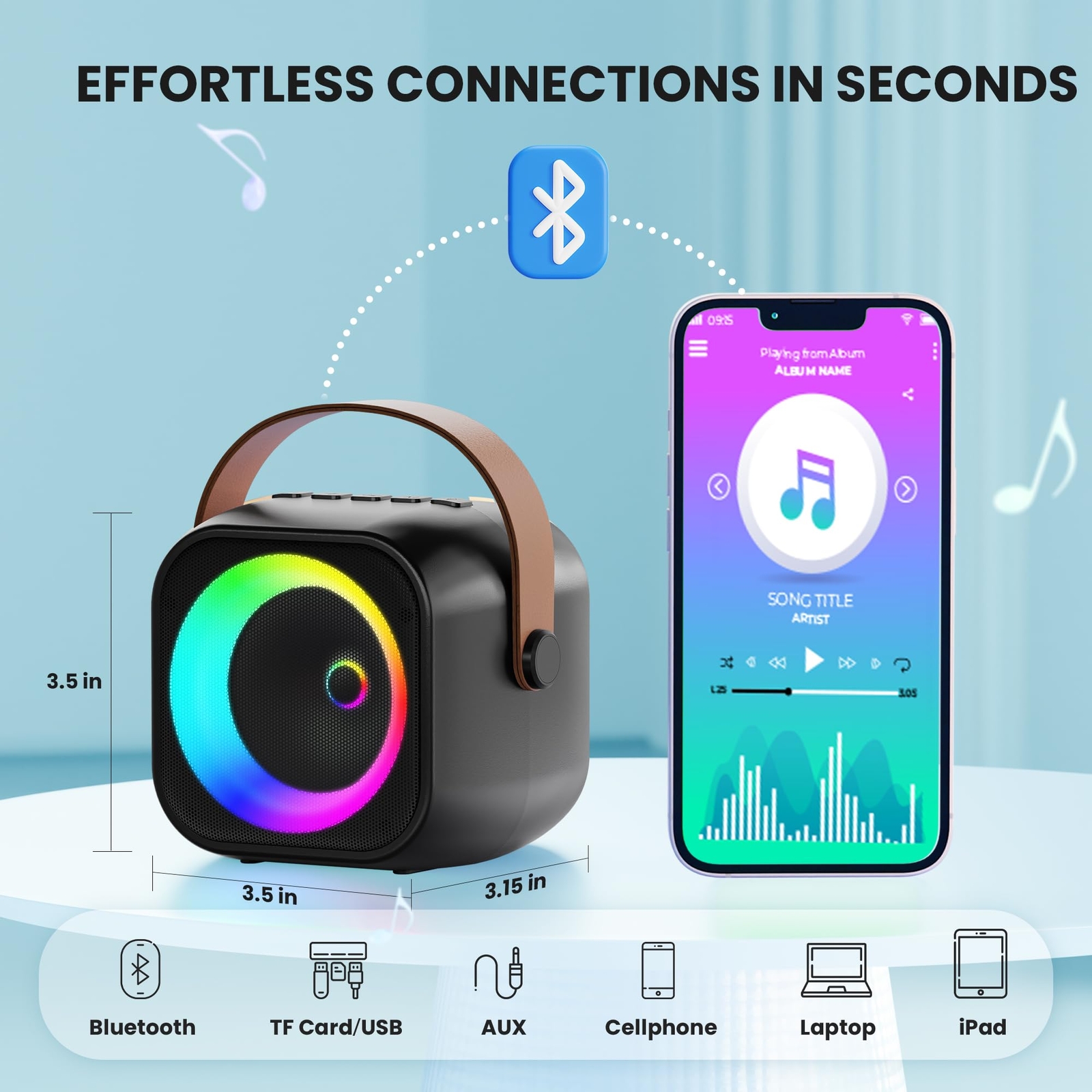 Mini Karaoke Machine, Portable Bluetooth Karaoke Speaker with 2 Wireless Micr...