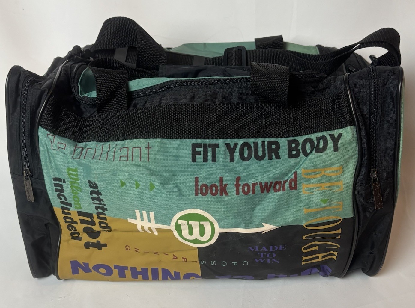Vintage Wilson Sport Gym Duffle Bag Graphic Print 80’s 90’s Y2K Green Black
