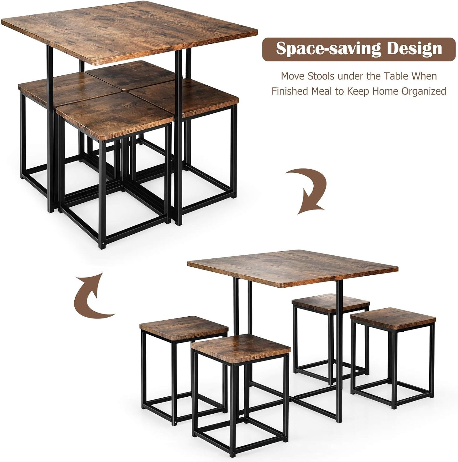5 Piece Dining Table Set Dining Set 4 W/ Square Stools Small Kitchen Table Set